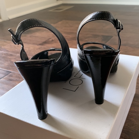 LOFT Christina Black Leather Platform Peep Toe Slingback Heels Size 6.5 - Picture 7 of 16